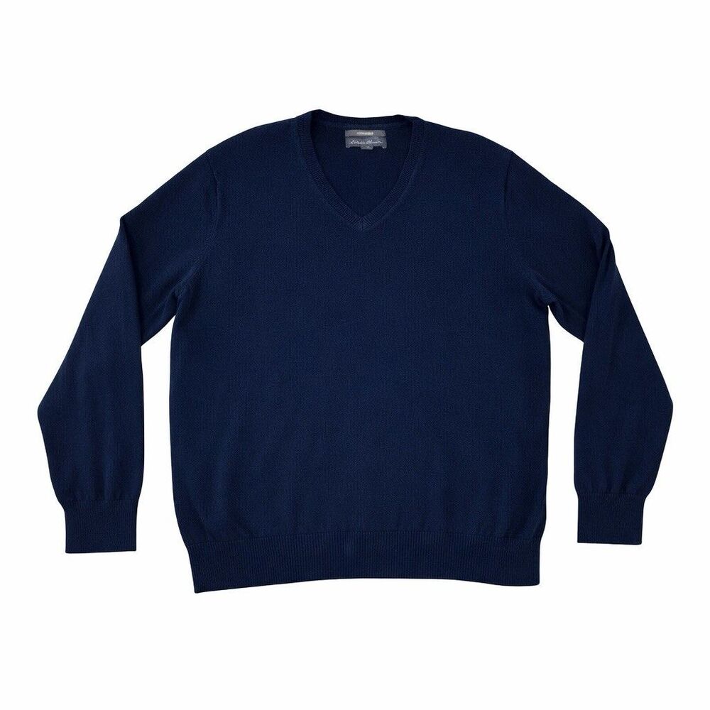 Eddie Bauer Sweater Mens XL Blue Cotton Cashmere Blend V Neck Knit Pullover - Picture 1 of 13